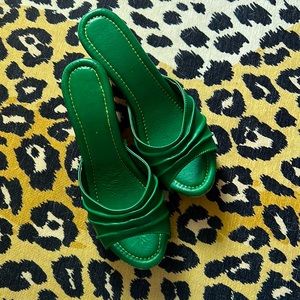 Vintage Green Satin Slide Sandals